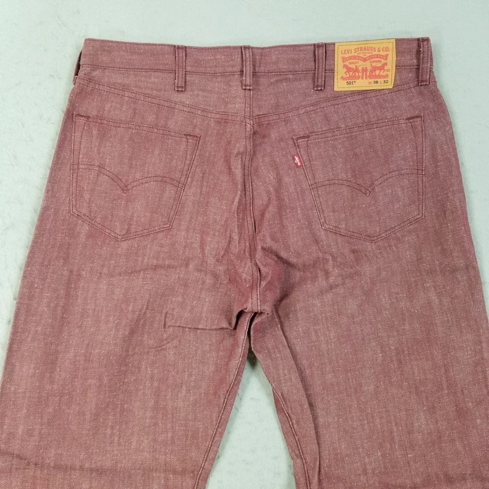 Levis Jeans Mens 38x32 Burgundy 501 Original Fit White Oak Cone Denim 00501-2130